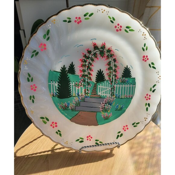 Hand Painted Vintage Milk Glass Decorative Plate Anchor Hocking - Picture 10 of 10